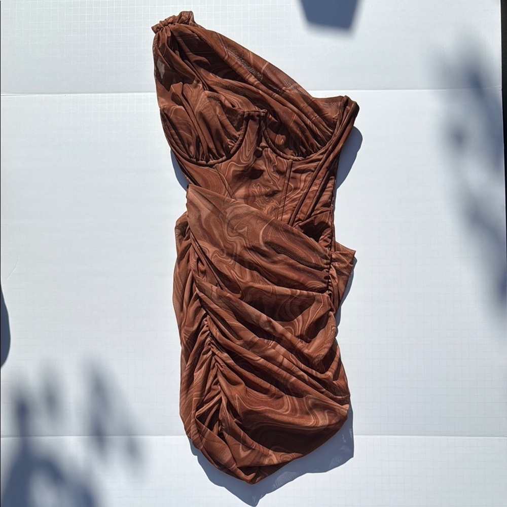 House of CB Brown One-Shoulder Cutout Mini Dress - Picture 11 of 11